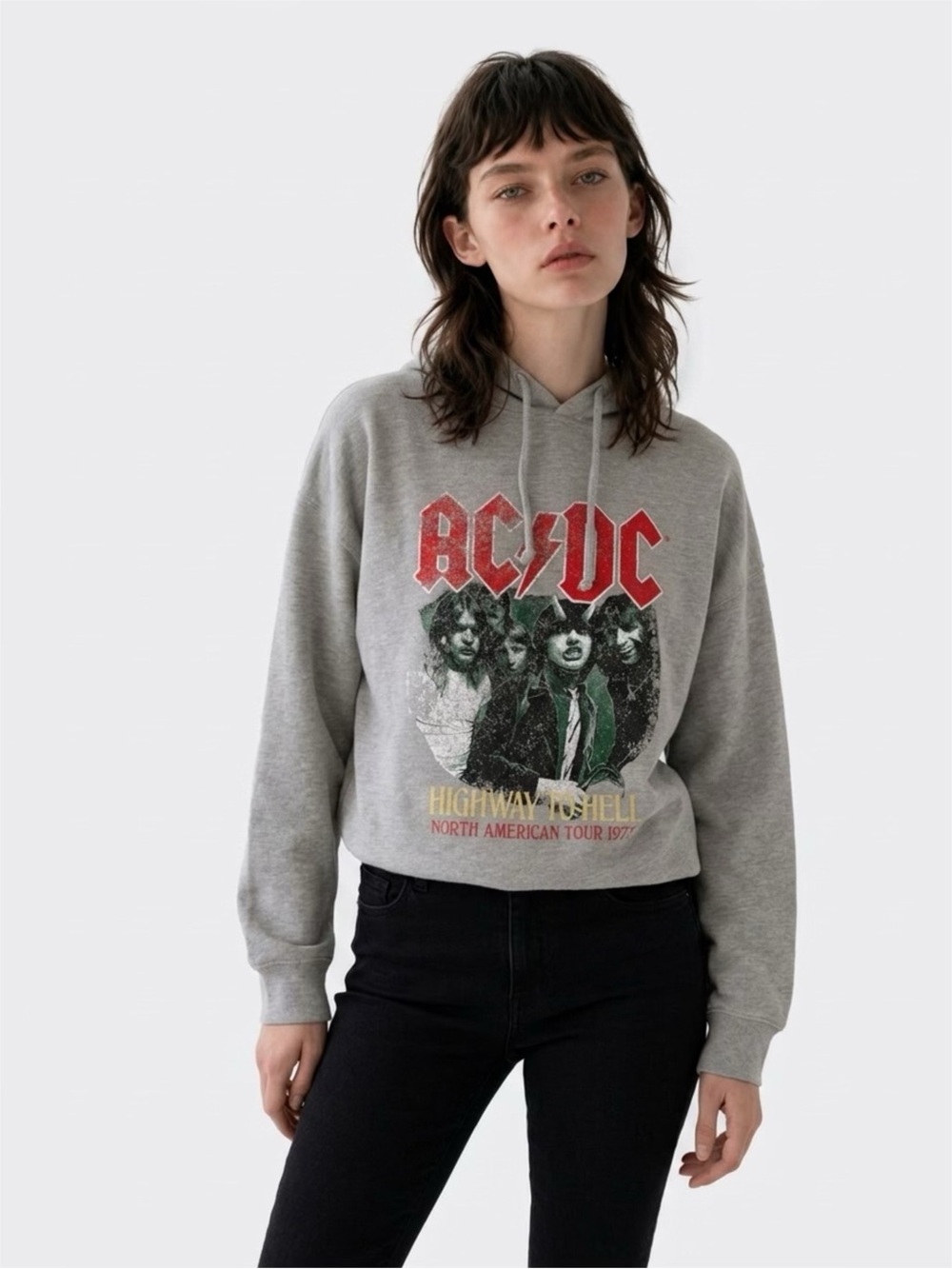 Vintage Canvas AC/DC Gray Hooded Graphic Sweatshirt